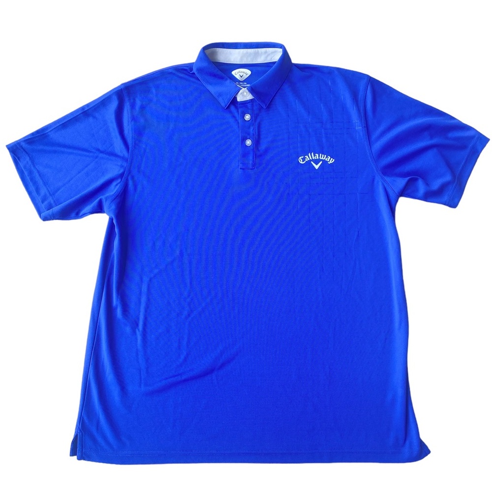 Callaway Golf Polo Shirt Men's Size XXL RN#37763 Spellout Logo Blue 1/4 Button
